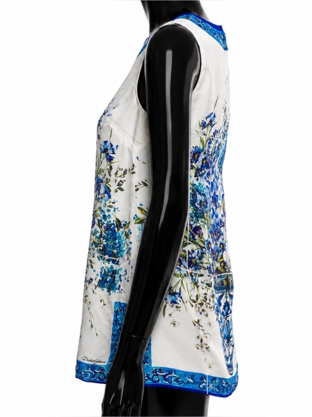 Dolce&Gabbana blue silk majolica Sleeveless Floral Vase Print blouse top IT 38 - Picture 3 of 13